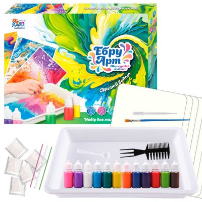 гр Эбру арт 87752 (12/2) "4FUN Game Club", 12 пигментов, порошок каррагинана, 10 листов акварельной бумаги, инструменты, в коробке