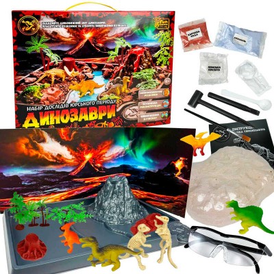гр Набор опытов “Динозавры” 75725 (12) "4FUN Game Club", раскопки, историческая реконструкция, извержение вулкана, в коробке