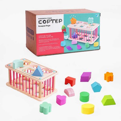 Логическая игра C 60434 (30) "WToys", 2 геометрических сортера, стенки из резинок, 12 деревянных фигурок, в коробке