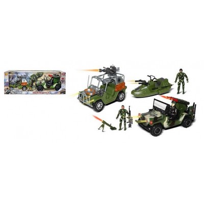 Набор спецтехники HW-S 3707 (12) 2 машины, шлюпка, гранатомет, 3 игровые фигурки военных, в коробке