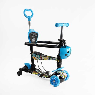 Самокат 5в1 LS-77410(1) Best Scooter, с ДОП. КОЛЕСАМИ, защитный бампер, PU колеса со светом, в коробке