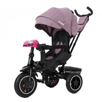 Детский трехколесный велосипед-коляска с фарой пультом и родительской ручкой TILLY CAYMAN (T-381/7 фиолет.лен)