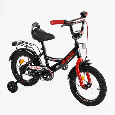 Велосипед детский двухколесный 14 дюймов с дополнительными колесами черный Corso MAXIS (CL-14602)