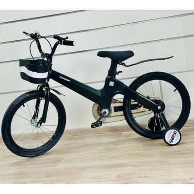 Велосипед дитячий магнієвий 18 дюймів з кошиком та додатковими колесами чорний Maraton Cruiser M02