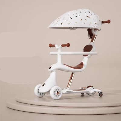 Детский самокат-трансформер складной 4в1 с родительской ручкой белый Maraton (M7-10)