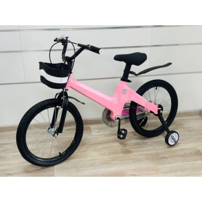 Велосипед дитячий магнієвий 18 дюймів з кошиком та додатковими колесами рожевий Maraton Cruiser M02