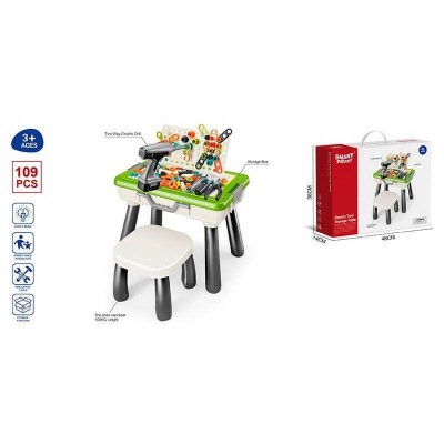 Игровой столик с мозаикой SY 007 (8) 112 деталей, стол 50х33х39.5 см, стульчик, электрический шуруповерт, отвертка, чемодан, в коробке