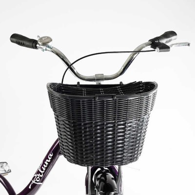 Велосипед городской Corso «FORTUNA» 28” FR-28077 + КОШКА (1) ТЕМНО-ФИОЛЕТОВЫЙ, односкоростной, стальная рама 20”, корзина, багажник