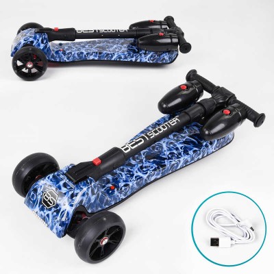 Самокат "Best Scooter" MAXI" 46189 с парогенератором (4) МУЗЫКА, ДЫМ, ТУРБИНЫ, пластмассовый, колеса PU 120х40мм, складной алюминиевый руль, в коробке