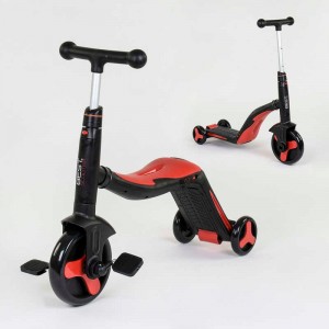 Самокат 3в1 JT 28288 (1) Best Scooter, самокат-велобег-велосипед, КРАСНЫЙ, свет, 8 мелодий, колеса PU, переднее колесо d=20см, задние d=11см