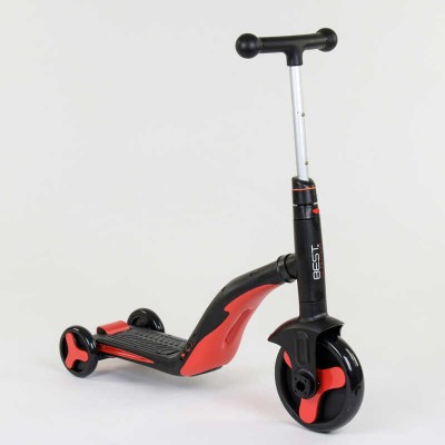 Самокат 3в1 JT 28288 (1) Best Scooter, самокат-велобег-велосипед, КРАСНЫЙ, свет, 8 мелодий, колеса PU, переднее колесо d=20см, задние d=11см