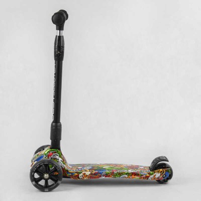 Самокат триколісний Best Scooter 46-009 MAXI (6) складане алюмінієве кермо, 3 колеса PU зі світлом, переднє 130х35 мм, заднє 80х45 мм, в коробці