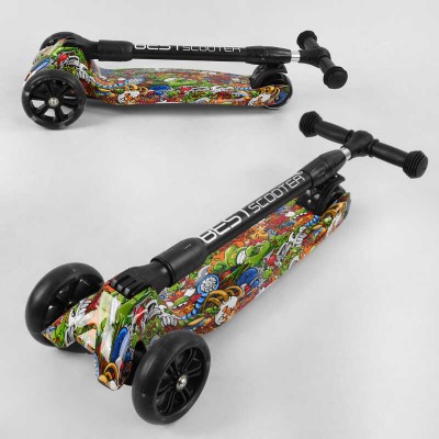 Самокат триколісний Best Scooter 46-009 MAXI (6) складане алюмінієве кермо, 3 колеса PU зі світлом, переднє 130х35 мм, заднє 80х45 мм, в коробці