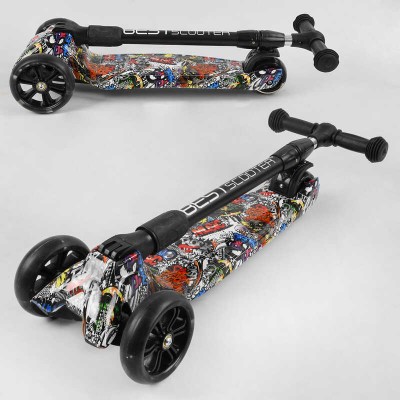 Самокат триколісний Best Scooter 98-277 MAXI (6) складане алюмінієве кермо, 3 колеса PU зі світлом, переднє 130х35 мм, заднє 80х45 мм, в коробці