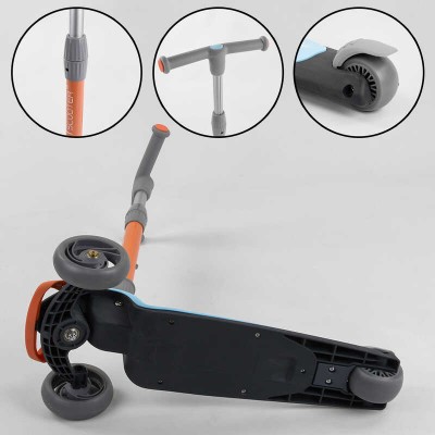 Самокат триколісний F-39015 (6) Best Scooter, БЛАКИТНИЙ, складане алюмінієве кермо, 3 колеса PU зі світлом, d=120*35мм