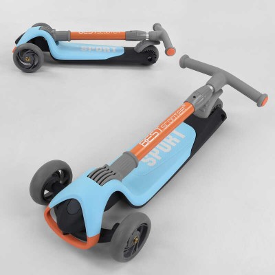 Самокат триколісний F-39015 (6) Best Scooter, БЛАКИТНИЙ, складане алюмінієве кермо, 3 колеса PU зі світлом, d=120*35мм