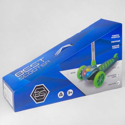 Самокат трехколесный LK-52003 Best Scooter (4) СВЕТ ДЕКИ, КОЛЕС И ДИСКОВ, съемный руль, передние колеса PU 120х35мм, задние колеса PU 80х30мм