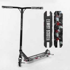 Самокат трюковый Best Scooter BS-77101 (4) HIC-система, ПЕГИ, алюминиевый диск и дека с ПРИНТОМ, колеса PU, d=110мм, ширина руля - 60 см, в коробке