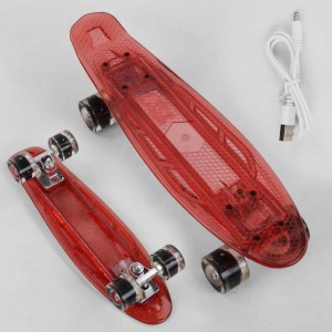 Скейт Пенни борд S-30966 Best Board (7) прозрачная дека со светом, колеса PU со светом, зарядка USB