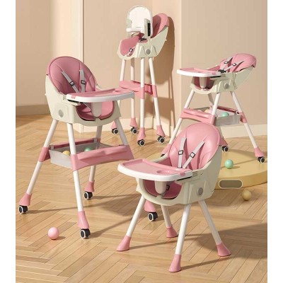 Стульчик для кормления Toti FR- 30608 (1) стальная конструкция, материал ткани PU, съемный столик, опускная спинка, 4 колеса, в коробке