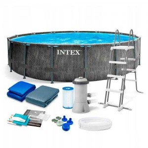 Intex Басейн каркасний 26744 NP (1) об'єм:24310л, розмір:549x122см, сходи, насос-фільтр:5 678 л/год, драбина, тент, підстилка), в коробці