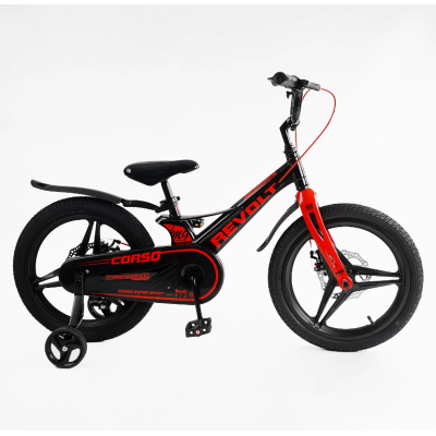 Велосипед дитячий двоколісний 18 дюймів магнієвий литі диски чорно-червоний Corso «REVOLT» (MG-18747)