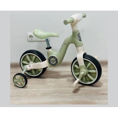 Дитячий велосипед-біговел-велобіг зі шкіряним сидінням 2в1 зелений Maraton (KML-7 Music)