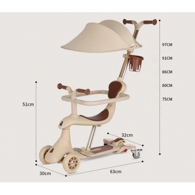 Детский самокат-трансформер складной 4в1 с родительской ручкой розовый Maraton (M7-10)