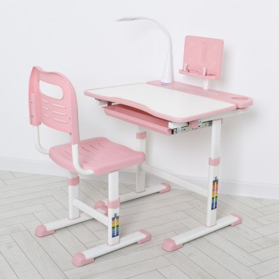 Парта дитяча розтишка регульована з лампою та стільцем для дівчинки (M 4428-8-2)
