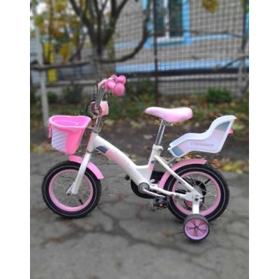 Дитячий двоколісний велосипед для дівчаток з ляльковим кріслом та кошиком KIDS BIKE CROSSER 12", рожевий