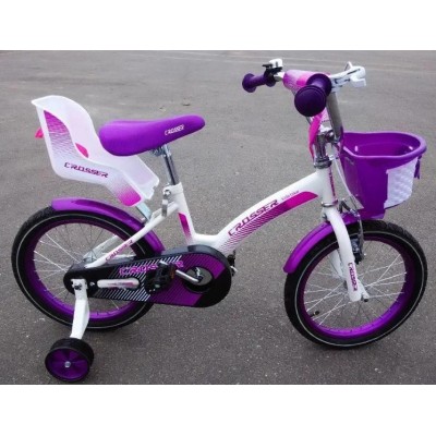 KIDS BIKE CROSSER 12" — Двухколесный велосипед для девочек с корзинкой и сиденьем для куклы, фиолетовый
