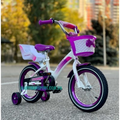 KIDS BIKE CROSSER 18" — Триколісний велосипед для дівчаток з кошиком та сидінням для ляльки, фіолетовий