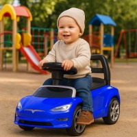 Машина каталка толокар BAMBI M 4317L-4 музыка свет кожаное сидение синяя