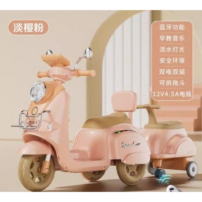 Дитячий електроскутер з причепом (електромотоцикл) з MP3 та фарами для дівчинки Maraton (9688)