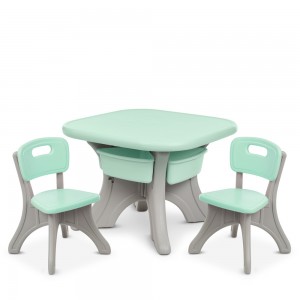 Дитячий пластиковий столик із двома стільцями Bambi NEW TABLE-5 сіро-м'ятний