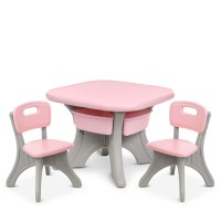 Дитячий пластиковий столик із двома стільцями для дівчинки Bambi NEW TABLE-8 сіро-рожевий