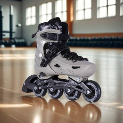 Детские раздвижные ролики с набором защиты и шлемом размер 35-38 для девочки и мальчика серые Maraton (Vega M(35-38))