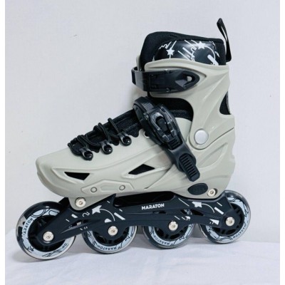 Детские раздвижные ролики с набором защиты и шлемом размер 35-38 для девочки и мальчика серые Maraton (Vega M(35-38))