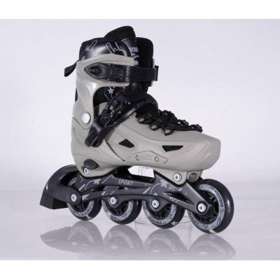 Детские раздвижные ролики с набором защиты и шлемом размер 35-38 для девочки и мальчика серые Maraton (Vega M(35-38))