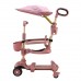 Детский трехколесный самокат с родительской ручкой и козырьком (складной, с подстаканником) розовый для девочки (SC822)