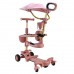 Детский трехколесный самокат с родительской ручкой и козырьком (складной, с подстаканником) розовый для девочки (SC822)