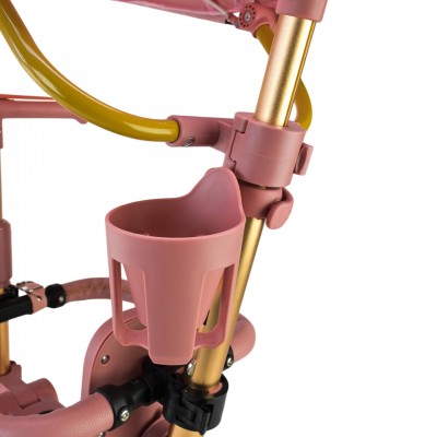 Детский трехколесный самокат с родительской ручкой и козырьком (складной, с подстаканником) розовый для девочки (SC822)