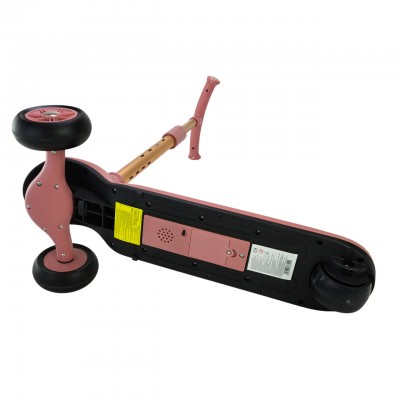 Детский трехколесный самокат с родительской ручкой и козырьком (складной, с подстаканником) розовый для девочки (SC822)