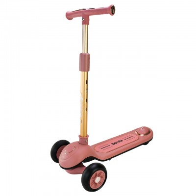 Детский трехколесный самокат с родительской ручкой и козырьком (складной, с подстаканником) розовый для девочки (SC822)