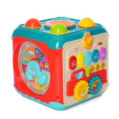 Развивающий бизидомик Логический куб (музыкальный, с подсветкой, стучалка, пианино, подвижные детали) (HE0533)