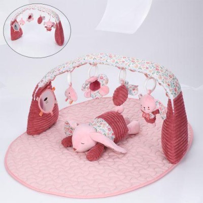 Дитячий розвивальний ігровий килимок для немовляти з дугою й іграшками для дівчинки "Зайчик" (HB 0112)
