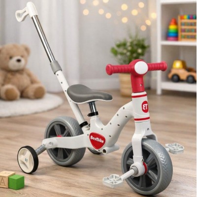 Дитячий двоколісний велосипед трансформер 4в1 (біговел) з батьківською ручкою (фара озвучування!) Best Trike (BT-10562)