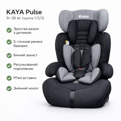 Автокресло детское с бустером вес 9-36кг группа 1-2-3 серое Kaya Pulse (PP-1240 Iron Shade)