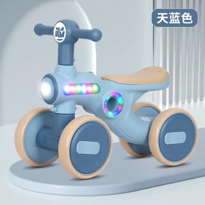 Беговел-велобег детский четырехколесный, музыкальный толокар-каталка с подсветкой, синий (QW-F8)