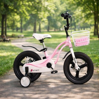 Велосипед дитячий магнієвий 18 дюймів із переднім кошиком і додатковими коліщатками рожевий для дівчинки Smart (XP-111-18)
